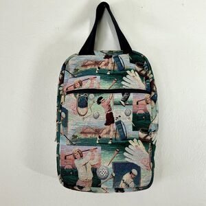 Vintage 90s Marlo Sport Tapestry Retro Golf Theme Top Handle Travel Bag 9"x13"